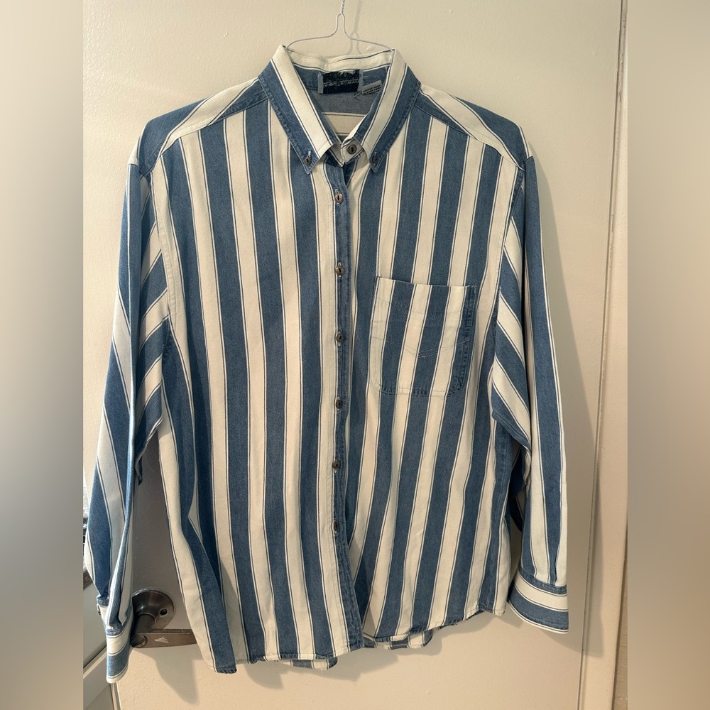 Goodfellow & Co Navy and Cream Striped Button-Down Shirt